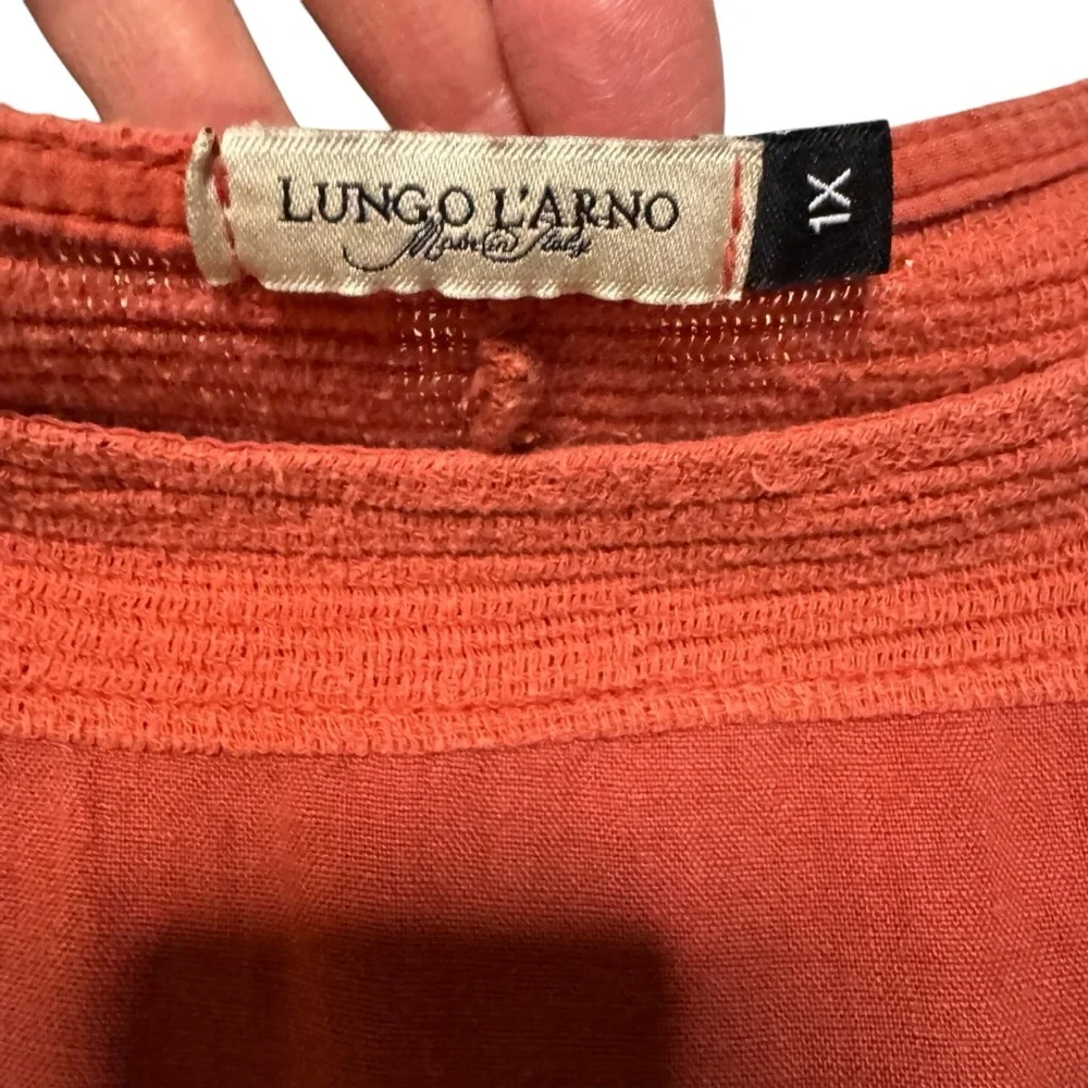 Lungo L' Arno Short Sleeve Shirt Orange Red Womens 100% Linen Size 1X - Picture 3 of 6